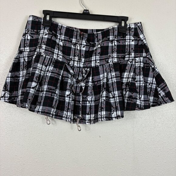 VTG Y2K Ghosts & Angels Ruffled Micro Mini Skirt Skull Bows Sz L Goth - Picture 6 of 7